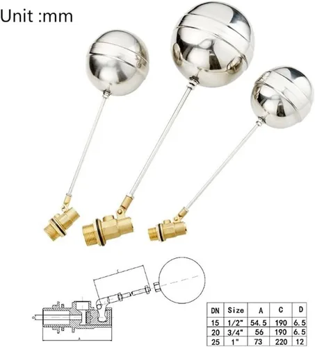 Vista 2 de float valve 1 Pcs Float Ball Valve Cold and Hot Water Tank Liquid Level Metal Float Valves 1/2'' 3/4'' Body Brass Toilet Valve(DN15)