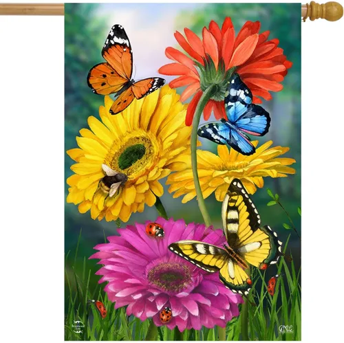 Vista 9 de Mariposas a cuadros Spring House Flag Floral 28" x 40" Briarwood Lane 15 - Mariposa Checker