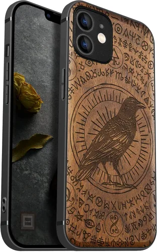 Vista 10 de Carveit Funda magnética de madera para iPhone 12 [madera natural y TPU suave negro] a prueba de golpes, funda de madera única y elegante compatible