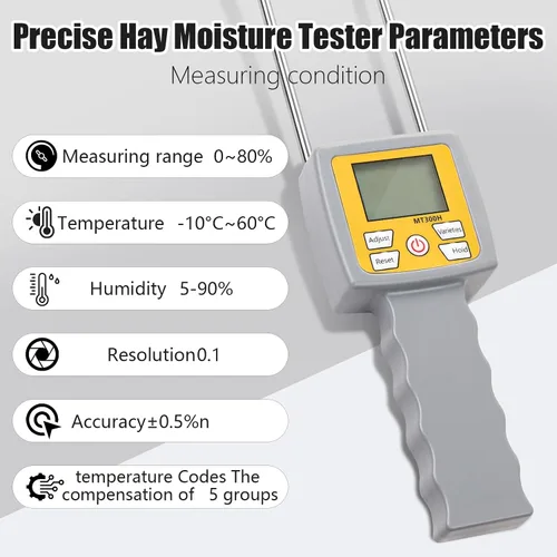 Vista 3 de Probador de humedad de heno – Medidor de humedad portátil de doble sonda para heno con compensación de temperatura y humedad – Para balas de heno
