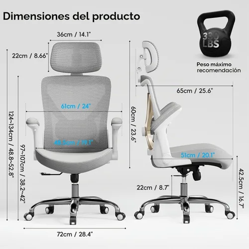 Vista 3 de Ergalithic Silla de Oficina para Casa Ergonómica de Escritorio - Silla de Computadora en Forma de X de Malla con Cuero de PU, Soporte Lumbar Gris