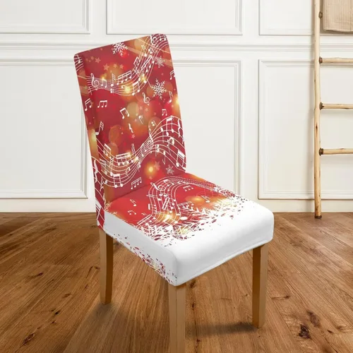 Vista 4 de HUGS IDEA Christmas Seat Covers for Dining Room Chairs Set of 6 Music Notes Stretch Chair Slipcovers Protector Removable and Washable Kitchen Dining