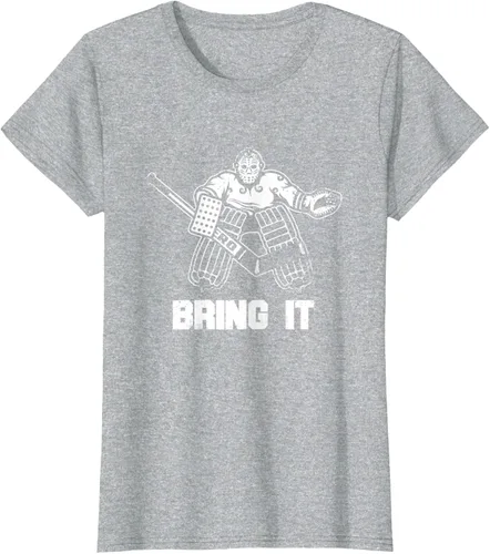 Vista 23 de Divertida camiseta gráfica de ropa de portero de hockey sobre hielo, Negro, S