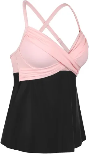 Vista 6 de Hilor Traje de baño tankini con aros para mujer, con cuello en V torcido, para busto grande, acampanado