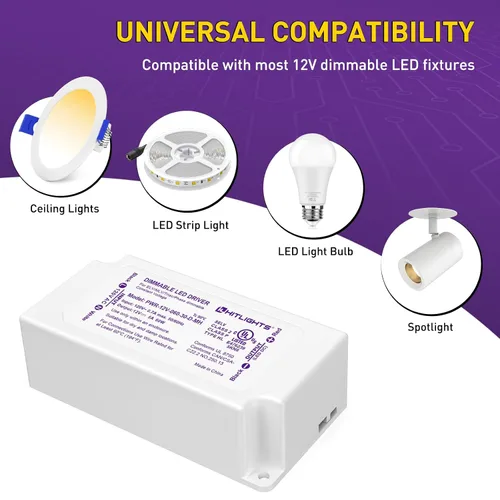 Vista 3 de HitLights Controlador LED regulable de 60 W, transformador electrónico, fuente de alimentación de 120 V CA a 12 V CC para tira de luces LED