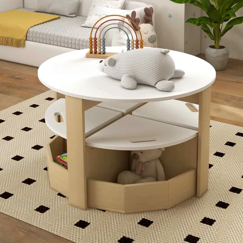 Vista 9 de Qaba Juego de mesa y sillas para niños pequeños, 5 piezas, mesa redonda de Almacenamiento, Juego, Arte, Manualidades, Dibujo, Sala de juegos, Aula
