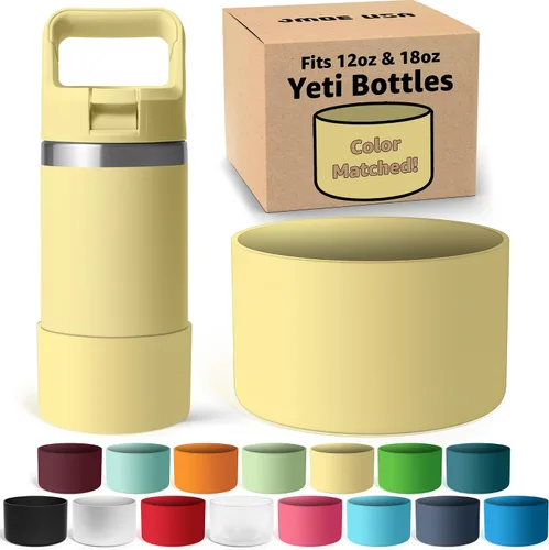 Vista 17 de Jmoe USA Bota de silicona para botella Yeti Rambler Jr de 12 y 18 onzas, funda de 0.079 in, funda antideslizante, protector para la parte inferior