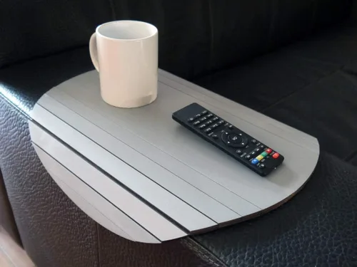 Vista 6 de Round wooden sofa armrest table in many colors as dark walnut Small flexible over the couch side tables Narrow folding dining slinky arm tray