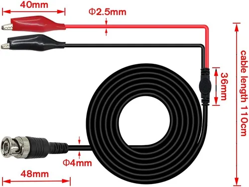 Vista 2 de Cable de prueba BNC Q9 a doble pinza de cocodrilo para prueba de osciloscopio (paquete de 2)