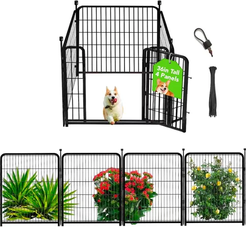 Vista 8 de Corralito para perros de 24 pulgadas de alto, 16 paneles de valla para perros al aire libre para patio. Corralito de metal resistente para mascotas