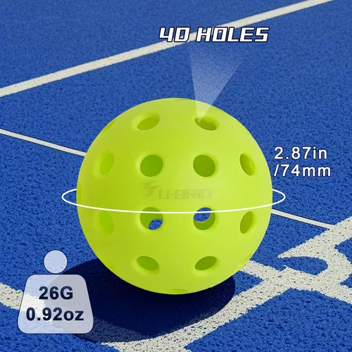 Vista 2 de Paquete de 3/4/12 pelotas de pickleball para exteriores de grado profesional de 40 agujeros, probadas por jugadores con diseño resistente al viento