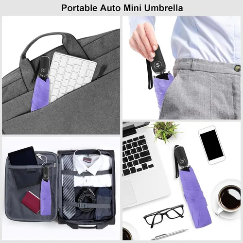 Vista 59 de LEAGERA Paraguas de viaje compacto para bolso, mango plano, impermeable para lluvia ligera