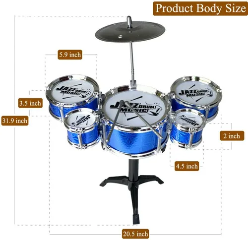 Vista 3 de Juego de tambor para niños, instrumento de percusión educativo para niños, juguete estimulante de la creatividad de los niños, juguete de jazz