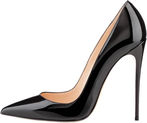 Vista 2 de COLETER Tacones altos y puntiagudos sexys para mujer, zapatos de tacón de charol de 4.72 pulgadas, zapatos de vestir de boda, lindos tacones