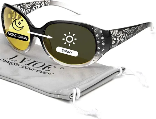 Vista 12 de LVIOE Gafas de conducción de visión nocturna envolventes antirreflejos con lente amarilla polarizada para mujer