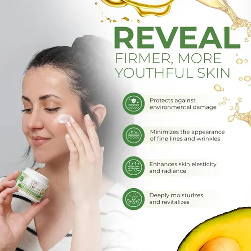 Vista 4 de Hyaluron Crema antiarrugas con aceite de aguacate - para piel madura (edad 30 +) - Crema natural intensiva para día y noche con filtros UV