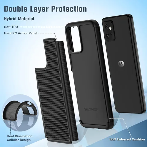 Vista 3 de FNTCASE Funda para Moto G 5G 2023/G Power 5G 2023: doble capa Negro