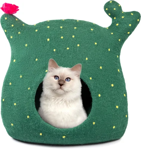 Vista 16 de Woolygon - Lujosa cueva de lana merina para gatos, cápsula plegable para gatos de interior, recinto de fieltro para mascotas de alta calidad, casa
