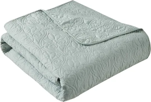 Vista 9 de Madison Park Manta Throw - Diseño de Acolchado Damasco Reversible, Microfibra Suave Prelavada, Colcha Rellena de Algodón, Manta de Verano Acogedora