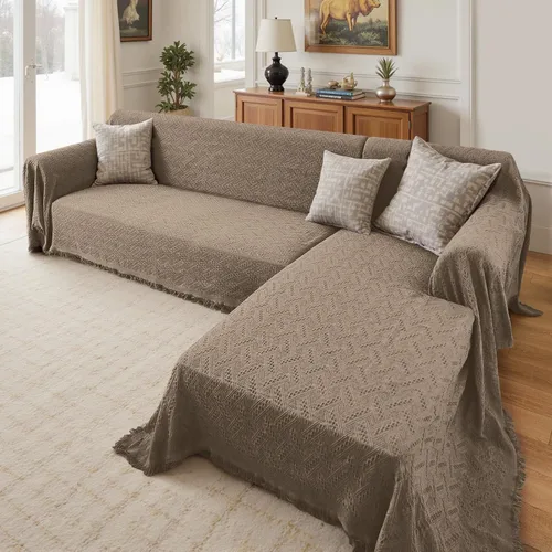 Vista 11 de Rose Home Fashion Fundas de sofá modular de jacquard geométrico para sofá seccional, 2 piezas lavables en forma de L, manta con borlas, protector