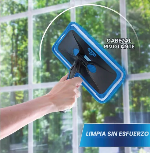 Vista 5 de Unger Kit profesional de limpieza de ventanas interiores ProClean con poste de 2 pies, herramienta de lavado con cabezal giratorio para esquinas