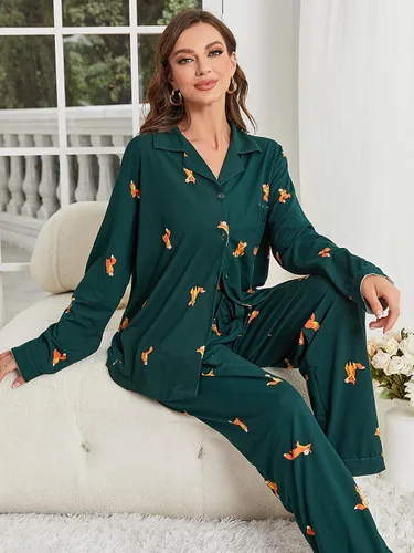 Vista 5 de RONGTAI Conjunto de pijama suave para mujer, ropa de dormir de algodón, 2 piezas, pijama de manga larga para fiesta