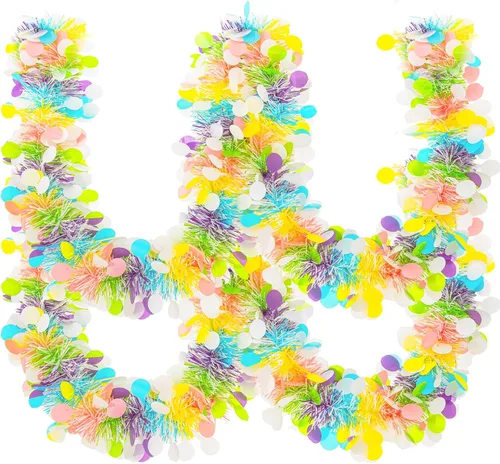 Vista 10 de Guirnalda de oropel de Pascua de 33 pies con diseño de huevo de Pascua metálico con confeti, guirnalda colgante de primavera, decoración para árbol