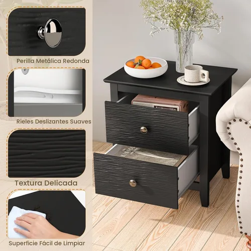 Vista 8 de KOMFOTT Mesita de noche con 2 cajones, mesita de noche de madera, mesa auxiliar moderna para sofá, mesa auxiliar compacta para dormitorio