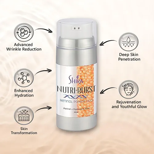 Vista 2 de Shira Nutriburst Retinol Power Duo Suero de ácido hialurónico ordinario para la piel, el retinol ayuda en la producción de colágeno para una piel