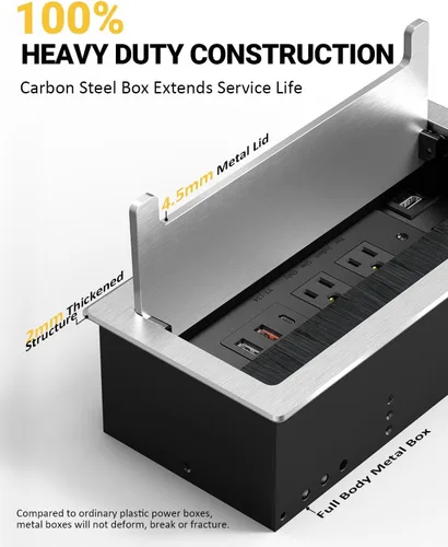Vista 3 de Concentrador de alimentación para mesa de conferencias de 10 pies, caja de conectividad multimedia con 1 HDMI + 1 RJ45 + USB C de 20 W + 2 USB A + 2