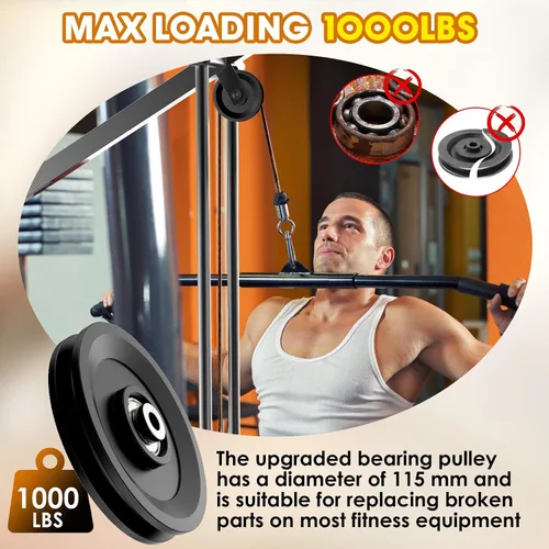 Vista 4 de Rueda de polea de cable de 115mm/4.5", accesorio universal de polea de rodamiento de nailon para gimnasio, sistema de polea de peso de reemplazo