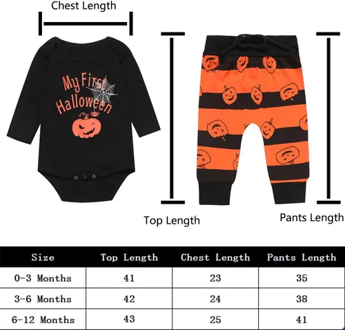 Vista 6 de Conjunto de pantalones de manga larga para bebé, mi primer disfraz de Halloween, diseño de calabaza