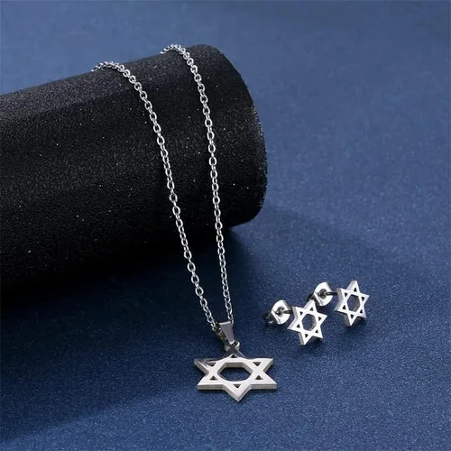 Vista 8 de BELUCKIN Star of David - Juego de collar y aretes de tuerca para mujer