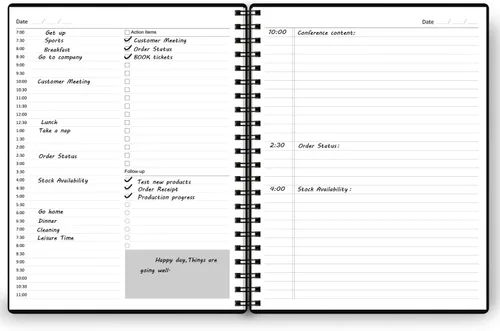 Vista 3 de Agenda diaria sin fecha: agenda sin fecha con horarios, artículos de acción y seguimiento, cuaderno organizador diario A4 para aumentar