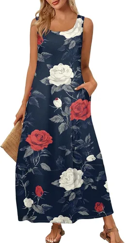 Vista 40 de Vestidos de iglesia para mujer 2025, casual, holgado, sin mangas, largo, fluido, vestido de verano con bolsillos