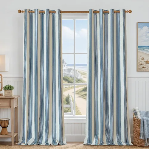 Vista 16 de DriftAway Chris Linen - Cortinas opacas con capa térmica y reductora de sonido, 63 pulgadas de largo para dormitorio, cortinas estampadas a rayas