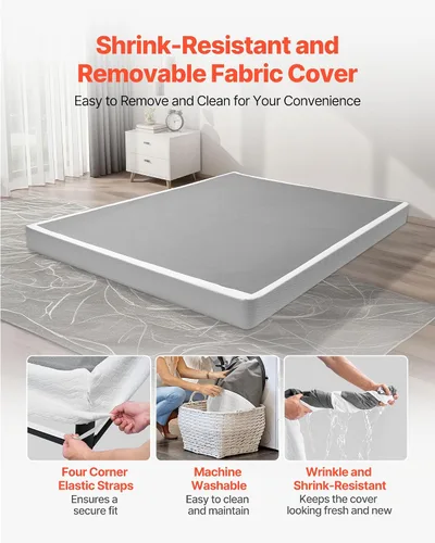 Vista 5 de VEVOR Base de cama tamaño Queen con tela lavable, marco de metal resistente para cama Queen, base de colchón de 4 pulgadas, capacidad máxima