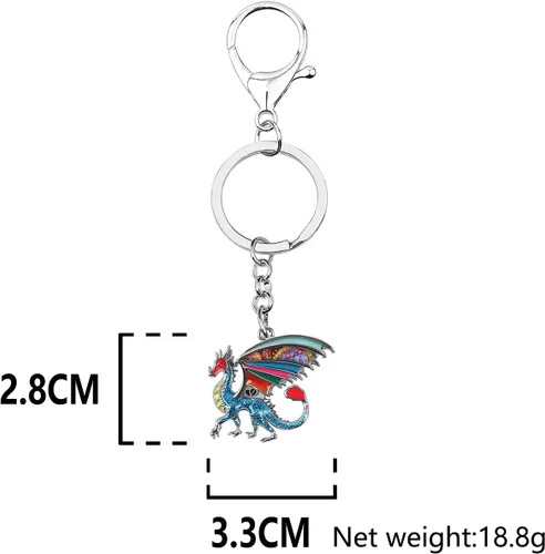 Vista 6 de Llavero de dragón de aleación de esmalte, joyería de dinosaurio de fantasía para mujeres y niñas, bolso de billetera, regalo