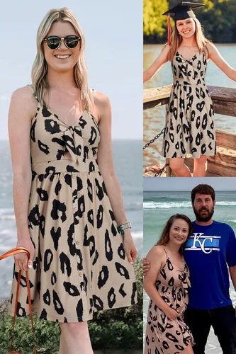 Vista 2 de VotePretty - Vestido de verano para mujer, cuello en V, con tirantes delgados, nudo al frente y con bolsillos, para la playa