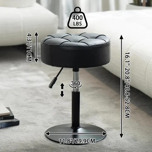 Vista 2 de Taburete de tocador ajustable con espuma de alta densidad que no se hunde y base de metal Silla giratoria de maquillaje, taburete de maquillaje