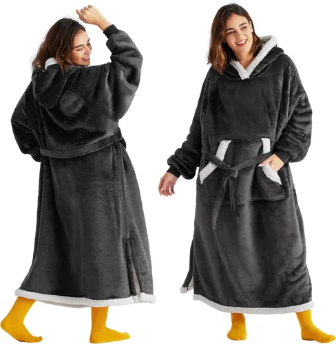Vista 12 de Bedsure Manta Vestible con Capucha para Mujer - Manta Larga de Forro Polar Sherpa con Capucha para Adultos, Mujeres y Hombres, Cálida y Acogedora