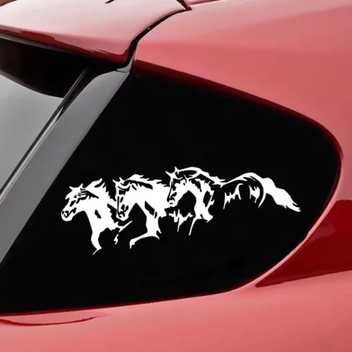 Vista 5 de Calcomanía autoadhesiva de caballos corriendo negros, gran promoción a la moda, para automóvil, autoadhesiva, impermeable, decoración (negro)
