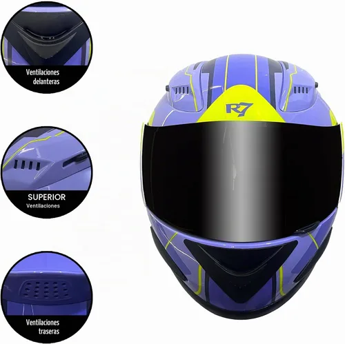 Vista 2 de KRN - Casco integral para motocicleta con visera de color negro, aprobado por DOT - Casco balaclava morado