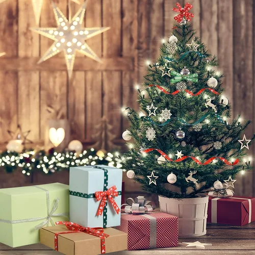 Vista 7 de SANNIX 12 rollos de cinta de Navidad de 60 yardas para envoltura de regalos, cinta de envoltura de Navidad de 3/8 pulgadas con estampado de copos