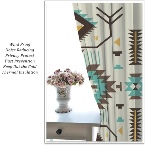 Vista 120 de Cortinas con patrón geométrico tribal, estilo suroeste, azteca, rústico, occidental, nativo americano, opacas, con bolsillo para barra, decoración