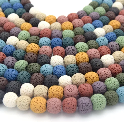 Vista 2 de Cuentas de lava redondas multicolor de 0.236 pulgadas para la fabricación de joyas Cuentas de lava arcoíris Piedra semipreciosa Piedra