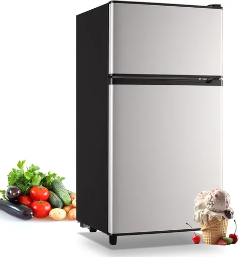 Vista 9 de WANAI Refrigerador compacto de 3.5 pies cúbicos de doble puerta con congelador, refrigerador pequeño con 7 modos TEMP, ahorro de energía, bajo ruido