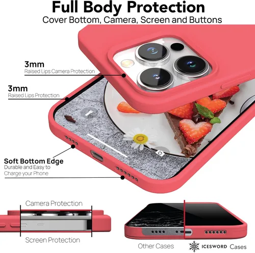 Vista 2 de IceSword Funda compatible con iPhone 13 Pro de 6.1 pies, funda delgada de silicona líquida a prueba de golpes, suave antiarañazos, bonita protección