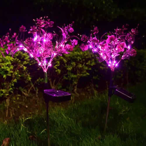 Vista 2 de Aolyty Luces solares decorativas para jardín al aire libre, paquete de 2 luces solares Phalaenopsis de flores, impermeables, IP65, luces solares