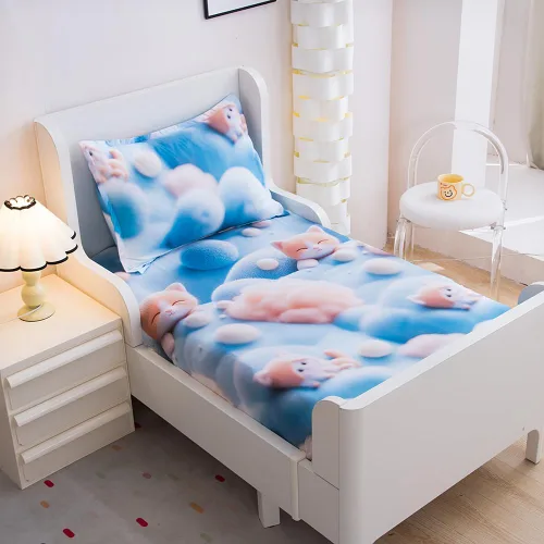 Vista 25 de Juego de 2 sábanas bajeras y fundas de almohada suaves para cama con bonitos patrones de cachorros, sábanas estampadas con patrón de perritos para 2